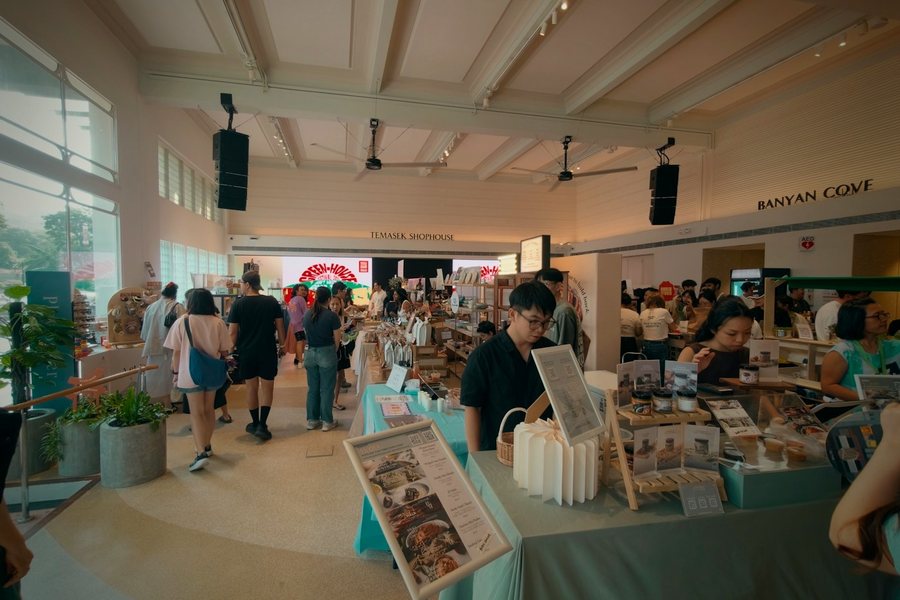 Busy indoor pop-up market