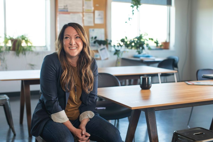 Founder sitting in her office